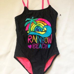 Swimsuit girls new size XS 4-5 82% nylon 18% spandex OPP black Rainbow Beach